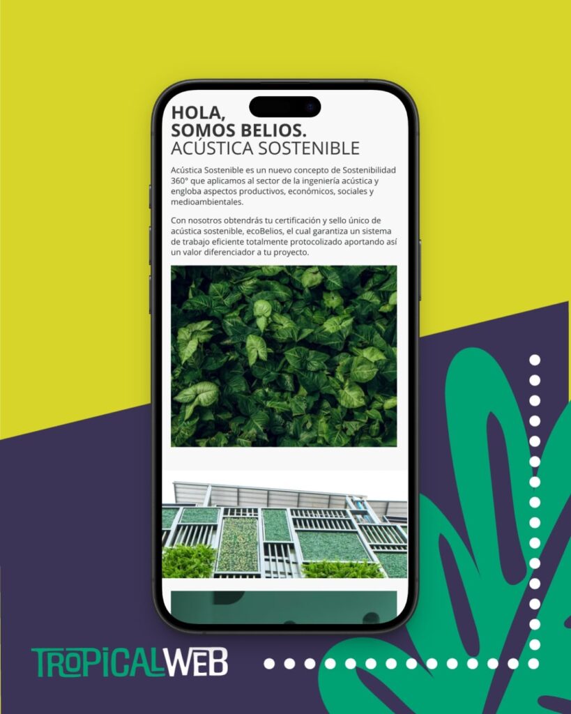 Mockup en formato móvil del sitio web de Belios