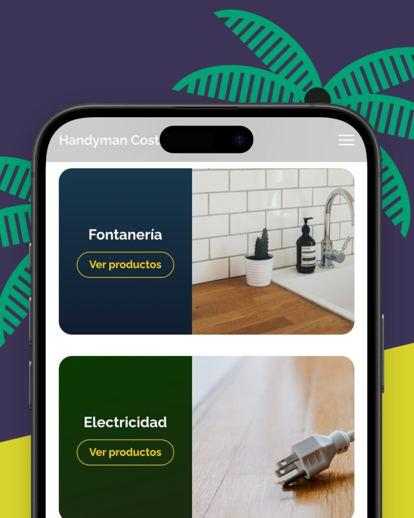 Mockup en formato móvil del sitio web de Handyman Costa