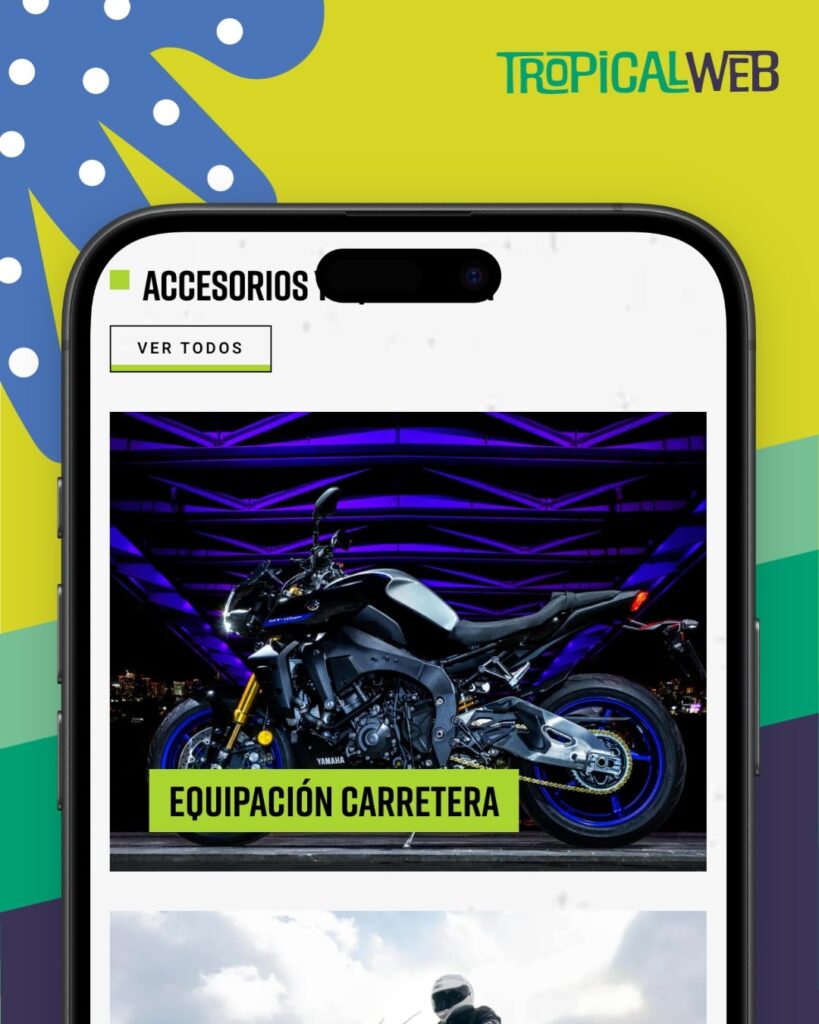 Mockup en formato móvil del sitio web de Mototropic