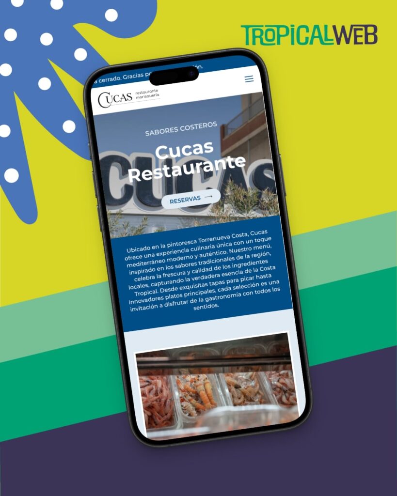 Mockup en formato móvil del sitio web de Restaurante Cucas