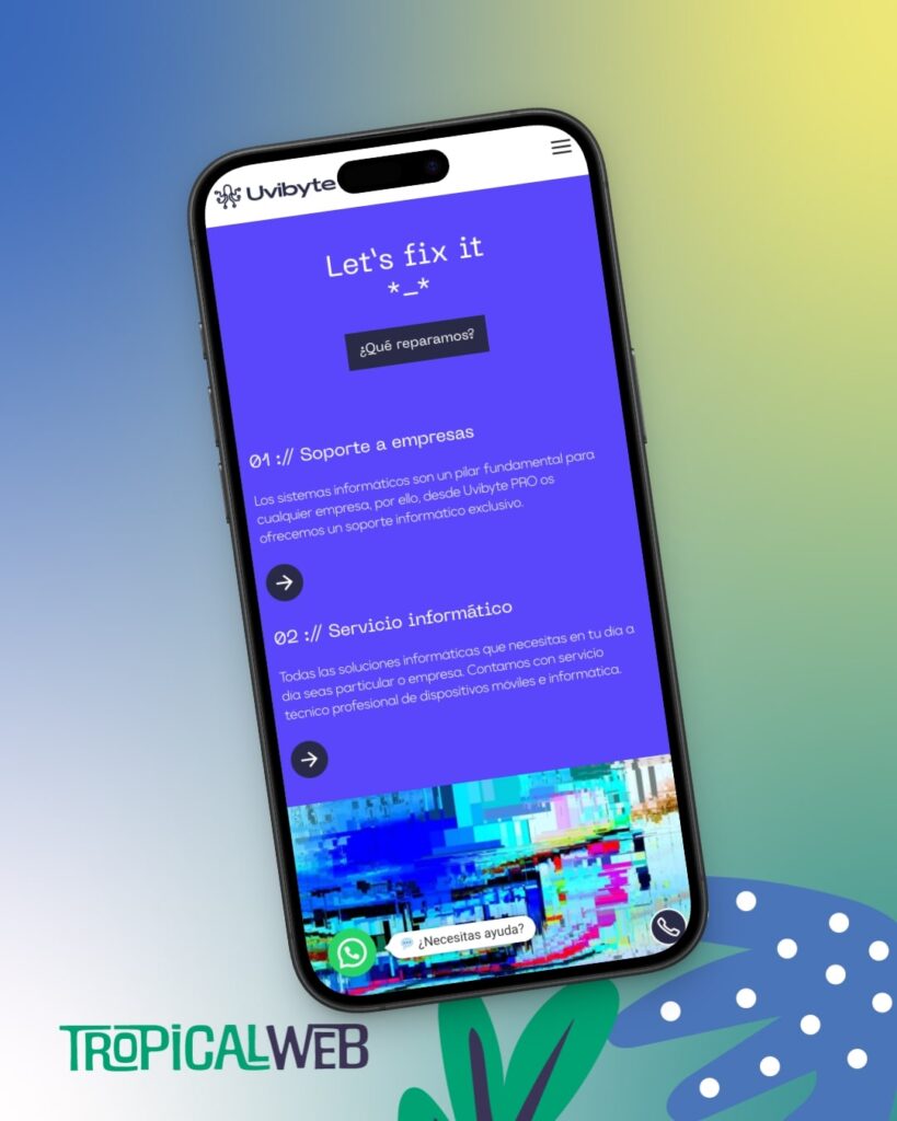 Mockup en formato móvil del sitio web de Uvibyte